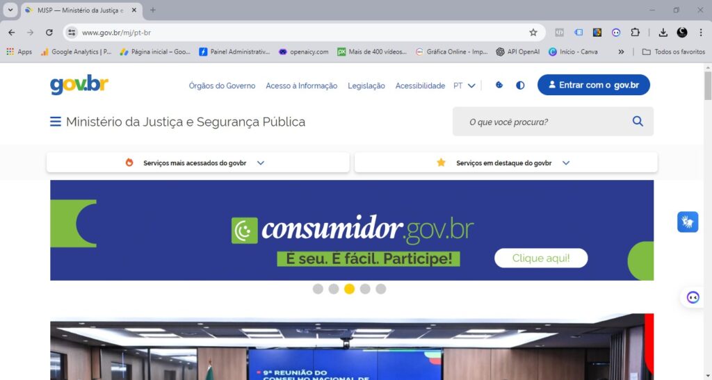 Site Ministério da Justiça e Segurança Pública